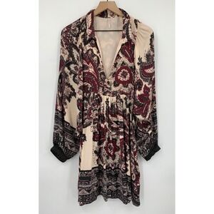 Free People Dress Women Large Red Black Beige Oversized Boho Party Wedding